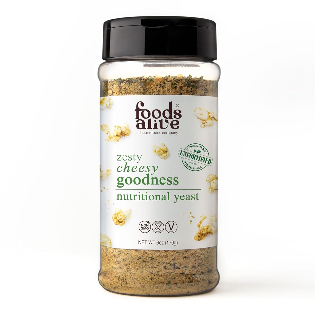 Foods Alive Zesty Cheesy Goodness 영양 효모, 6oz Shaker Jar/Non-Fortified, 비건 치즈 분말 조미료
