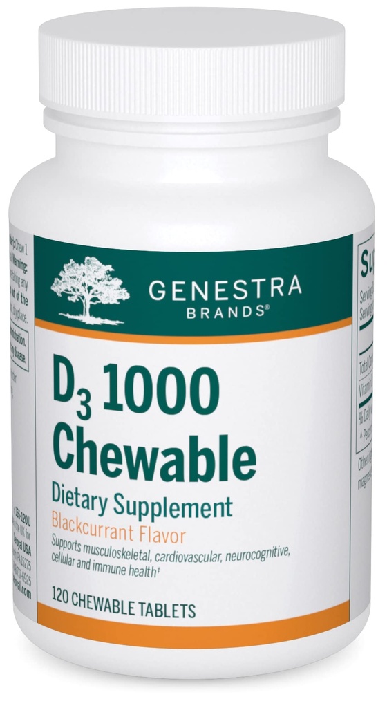 Genestra 브랜드 D3 1000 Chewable | 비타민 D 보충 | 120 Chewable Tablet | 천연 블랙커런트 맛