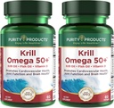 순수성 제품 Krill Omega 50 (Krill + 물고기 기름 혼합 1000mg + Astaxanthin 500mcg + Phospholipids 200mg + 비타민 D 500 IU) - 60 소형 Softgels (2의 포장)