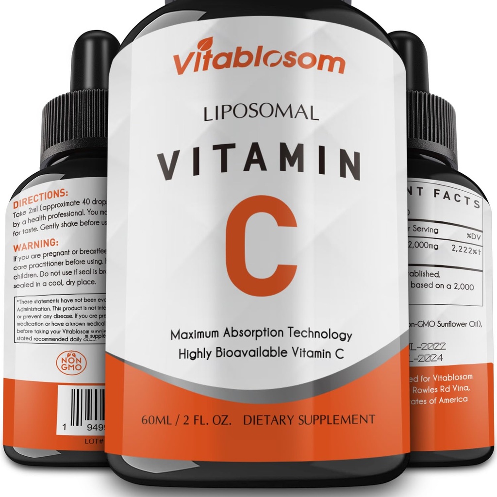 성인을 위한 Liposomal 비타민 C 2000mg 액체, 높은 흡수 VIT C는, 비타민 C, 면역 체계 & 산화 방지제 지원, 60ML (1 병)를 극화합니다