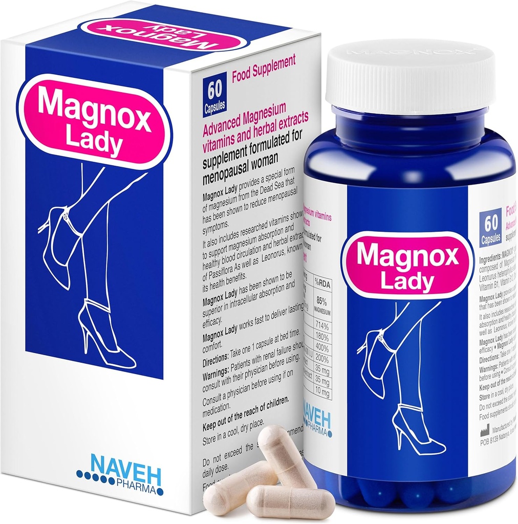 MAGNOX® 레이디 마그네슘 보충 | 남성용 및 PMS 지원 여성용 보충 | 비타민 B6, B1, B12, D, 아연을 가진 마그네슘 복합체 | 고 흡수 죽은 바다 유기 | 60 채식 캡슐