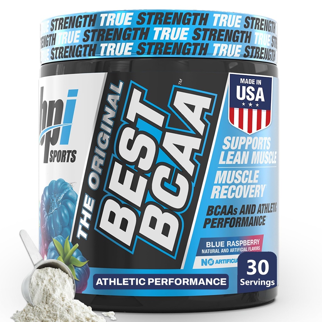 BPI 스포츠 최고의 BCAA 분말 - 근육 회복 지원 - 분기된 사슬 아미노산 | 단백질과 근육의 빌딩 블록 - 포스트 운동 회복 - Hydration - 블루 라즈베리, 30 서빙