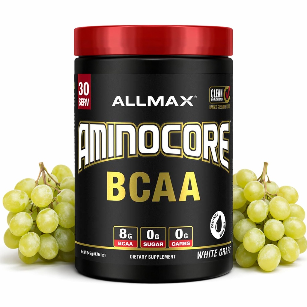 ALLMAX 영양 AMINOCORE BCAA 분말, 아미노산의 8.18 그램, Intra와 포스트 운동 회복 음료, 글루텐 자유로운, 백색 포도, 315 g