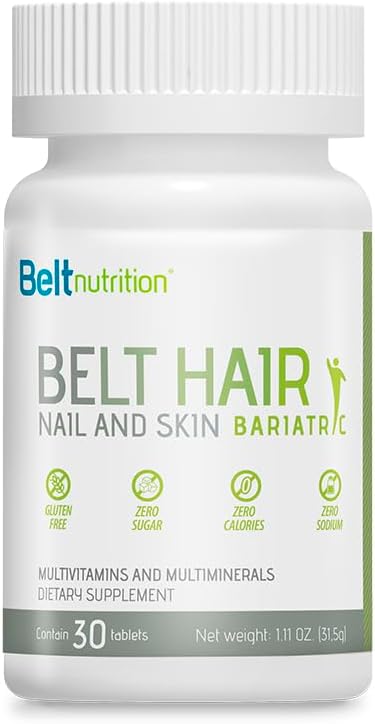 벨트 헤어, 네일, 피부 Bariatric (Gastric Bypass, 소매 Gastrectomy) Multivitamin 및 Multimineral 테이블 - 맛 없음 - 1 개월 공급
