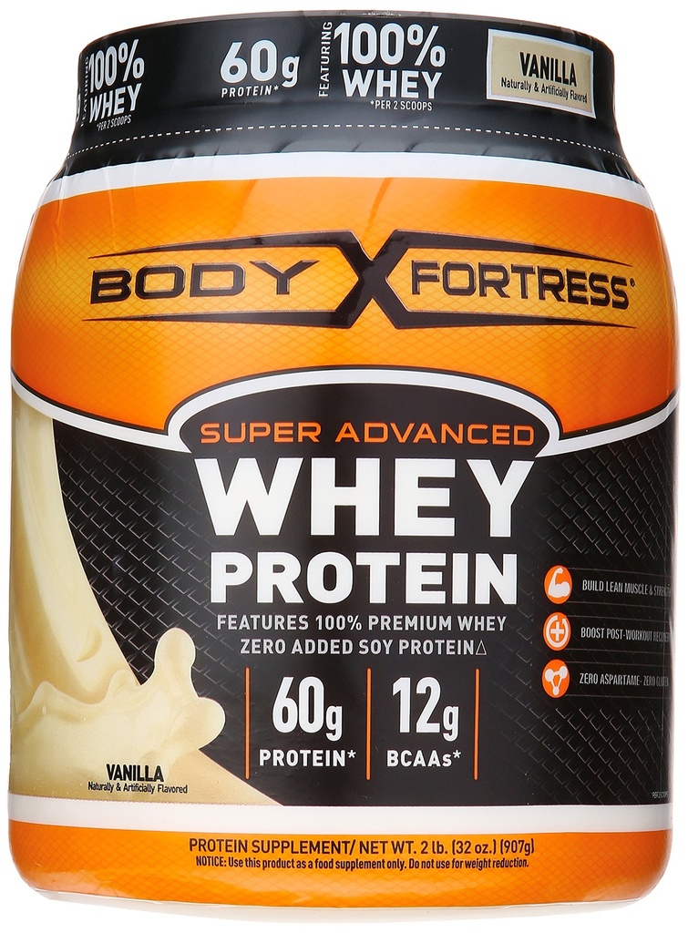 바디 요새 슈퍼 고급 Whey Protein Powder, Plus Creatine 및 Glutamine, 글루텐 무료, 바닐라, 32 Ounce (2lb)