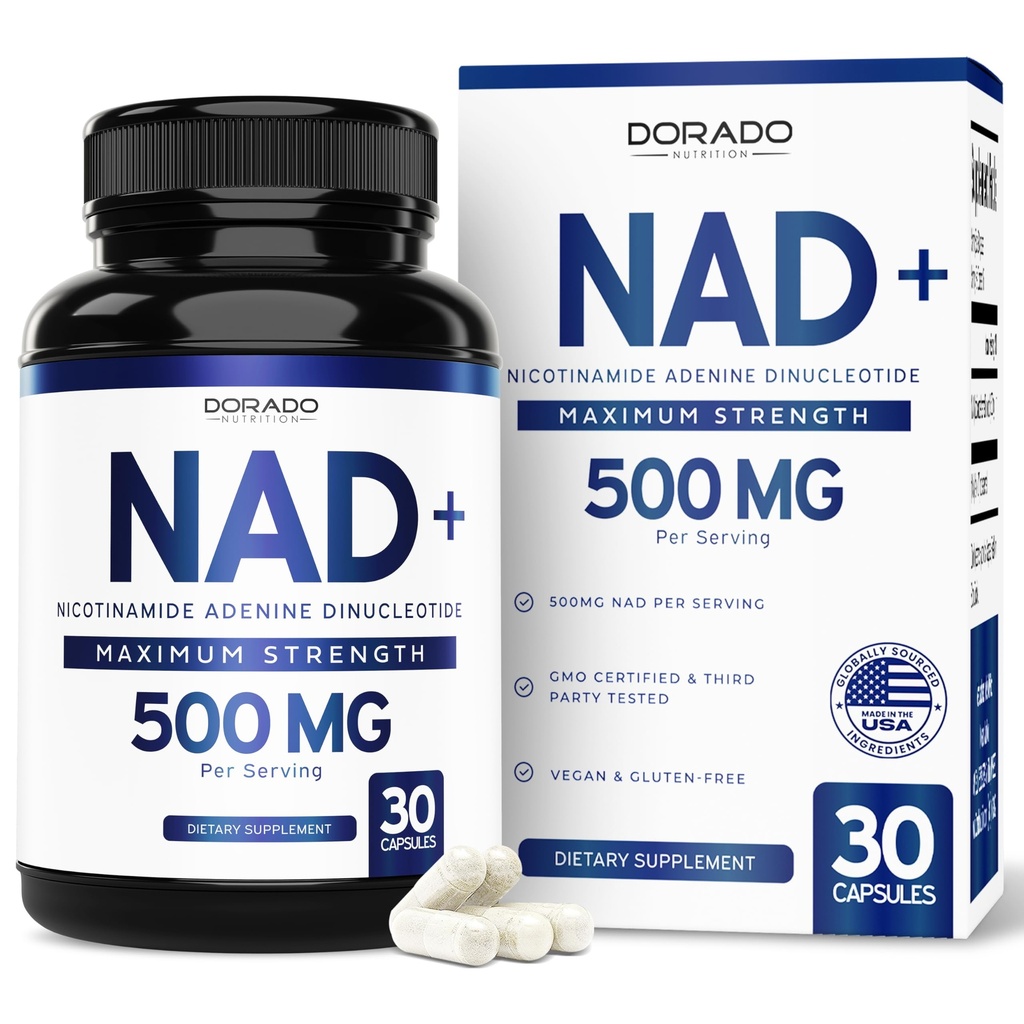 NAD 보충교재 (섭리 당 95% 순수한 NAD+의 500mg) NMN 보충교재, NAD Nicotinamide Riboside 지원 (시험되는, Vegan 안전, 비 GMO, 충전물 없음, & 미국에서 만드는 - 30 Vegan 캡슐)