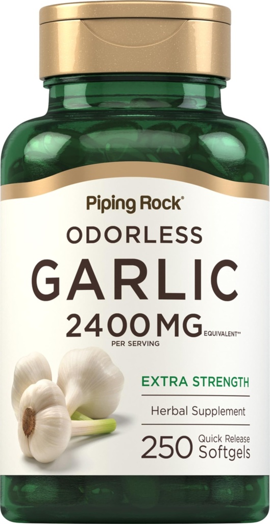 Piping Rock Odorless Garlic 보충 2400mg | 250 Softgel | 높은 효능 초본 추출물 | 여분의 힘 알약 | 비 GMO, 글루텐 무료