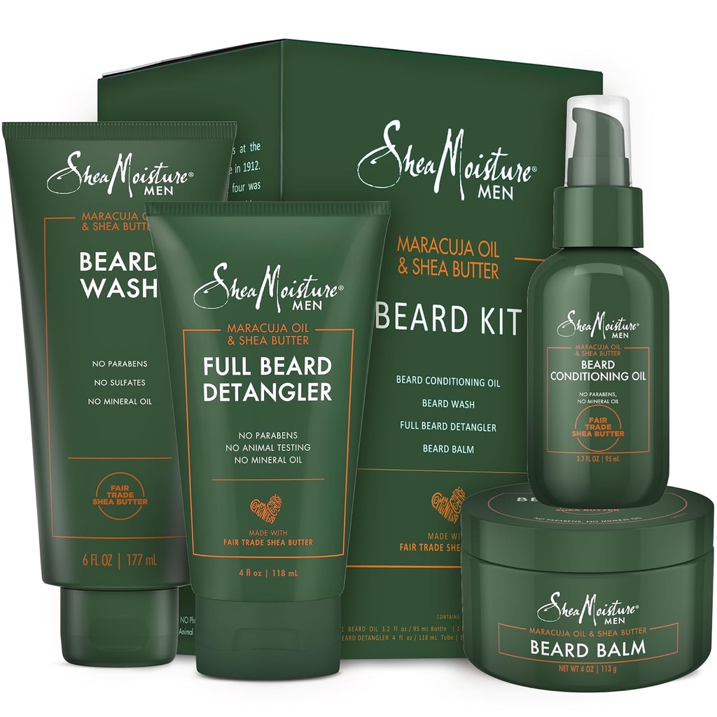 SheaMoisture Beard-Care Kit for Men, Wash, Balm, Oil, 컨디셔너, Natural Shea Butter & Maracuja Oil, Great Gift 포함