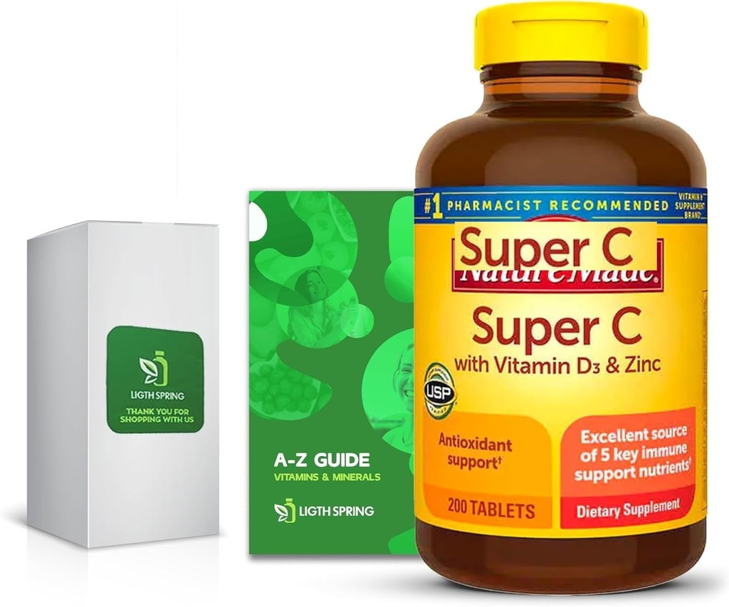 Super C with Vitamin D3 & 아연 200 Tablets with Exclusive A to Z - 더 나은 Ligth & 봄 가이드 (2 항목)