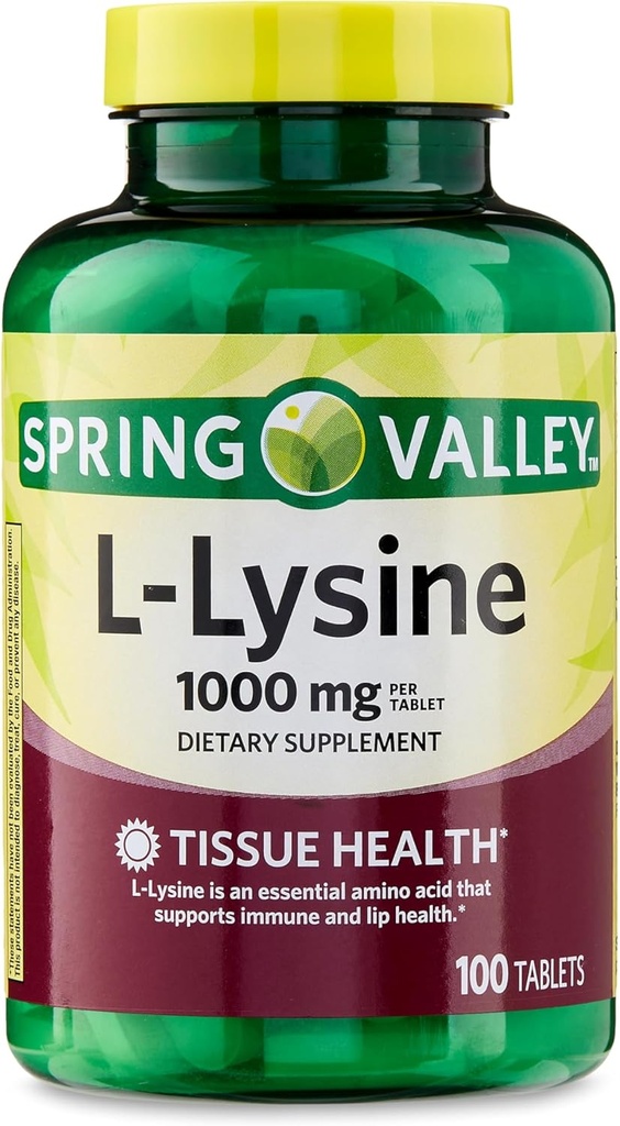 L-Lysine 1000mg 정제 - 피부, 면역, 및 교원질 지원을위한 Lysine 보충 - 필수 아미노산, 100 카운트, Gluten-Free for Daily Wellness