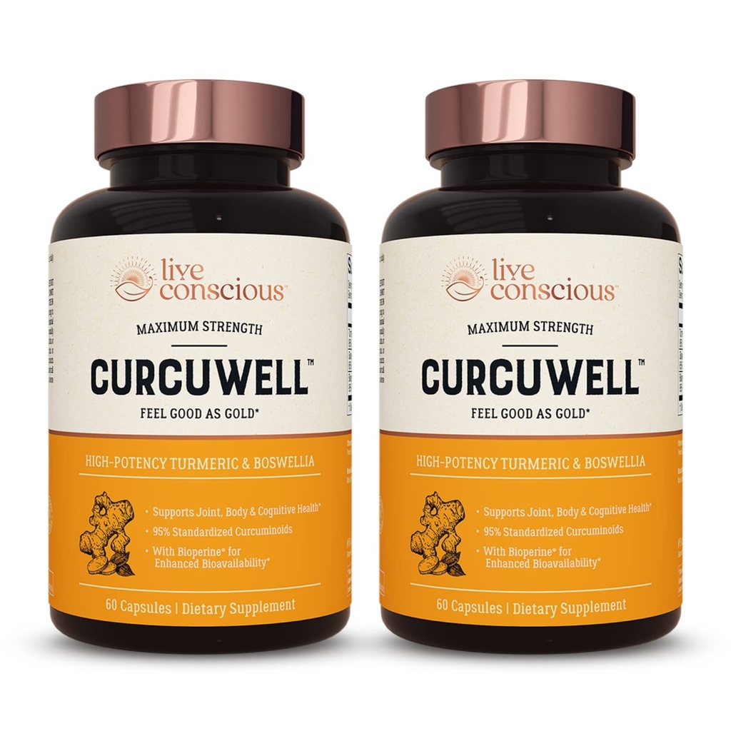 Live Conscious CurcuWell - Curcumin 및 Boswellia Blend | 최대 힘 합동, 몸 및 인지 지원 - 60 일 공급 (2 팩)