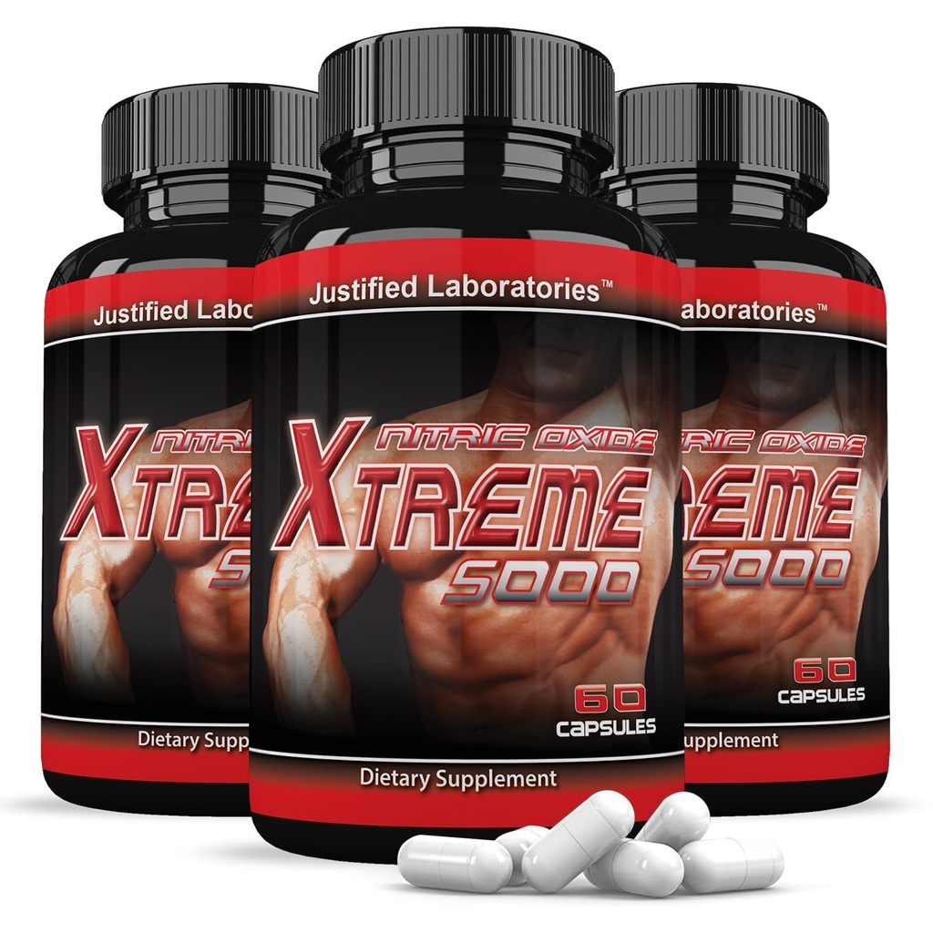 Justified Laboratories (3 팩 니트로 산화물 Xtreme 5000 고급 남자의 Heath 공식 60 캡슐