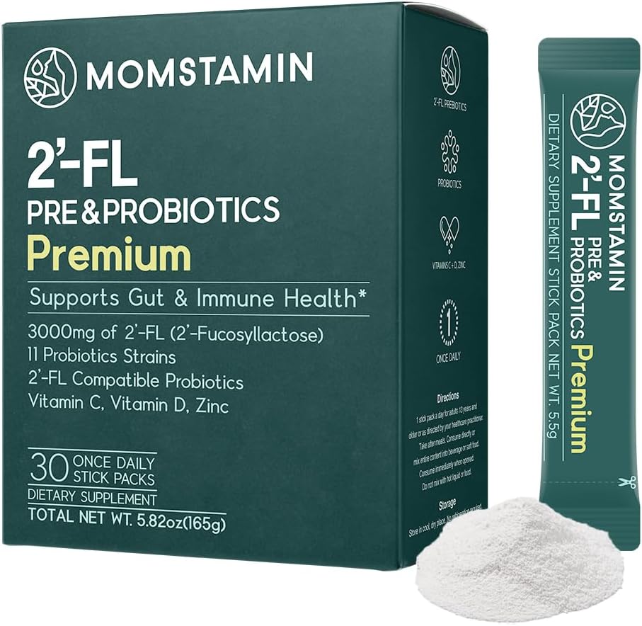 MOMSTAMIN HMO(Human Milk Oligosaccharides) 슈퍼 프리바이오틱스 및 프로바이오틱스 여성용 남성용 : 면역성 보충교재 | HMO Probiotics | HMO Supplement | Prebiotics Powder | IBS - 30 Packets