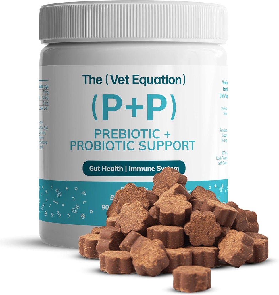 개를위한 Prebiotic & Probiotic - 소화 및 Gut Health Chews - 자연 오리 맛, 90 개 - Bacillus Subtilis, 비타민 B12 및 Folic 산 - 면역 강화 및 소화 건강 지원