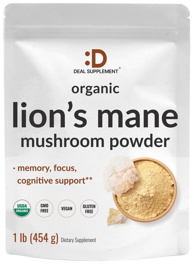 DEAL SUPPLEMENT 유기 사자 Mane 버섯 분말 보충교재, 봉사 당 1,500mg, 1lb – 활동적인 과일 몸 & Mycelium 추출물 – 자연적인 두뇌 Nootropic & 면역 체계 승압기 – 비 GMO