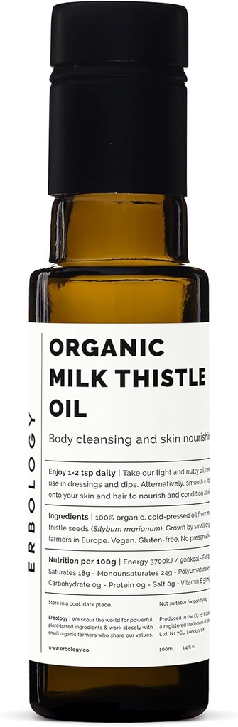 Erbology 유기 우유 이틀 기름 3.4 fl oz - 감기 압박되는 - 비타민 E에서 높은 - Detoxifying - 농장에서 똑바른 - 비 GMO - 첨가물 없음 또는 보존제 - 재상할 수 있는 유리병