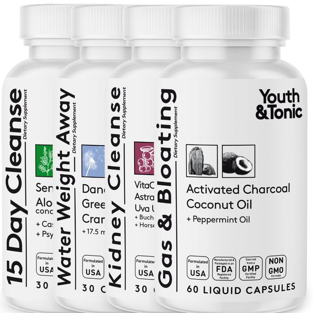 청소년 & 토닉 완전 멀티 오간 데톡스 & 수리 - 15 Day Colon Cleanse, Kidney, Gut & Stomach Cleaners with Water Balance Support for Full Body Detox, Gas and Bloating & Liver Health, 150 Pills