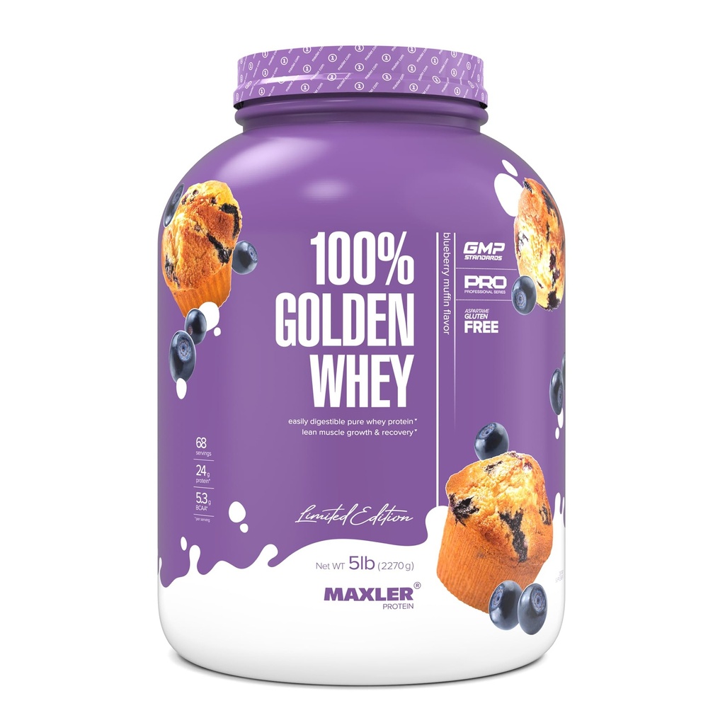 Maxler 100 % Golden Whey Protein - 서빙 당 단백질 24g - 사전 포스트 운동을위한 프리미엄 Whey Protein Powder - 빠른 흡수 Whey 농축물, Isolate & Hydrolysate Blend - Blueberry Muffin 5 lb