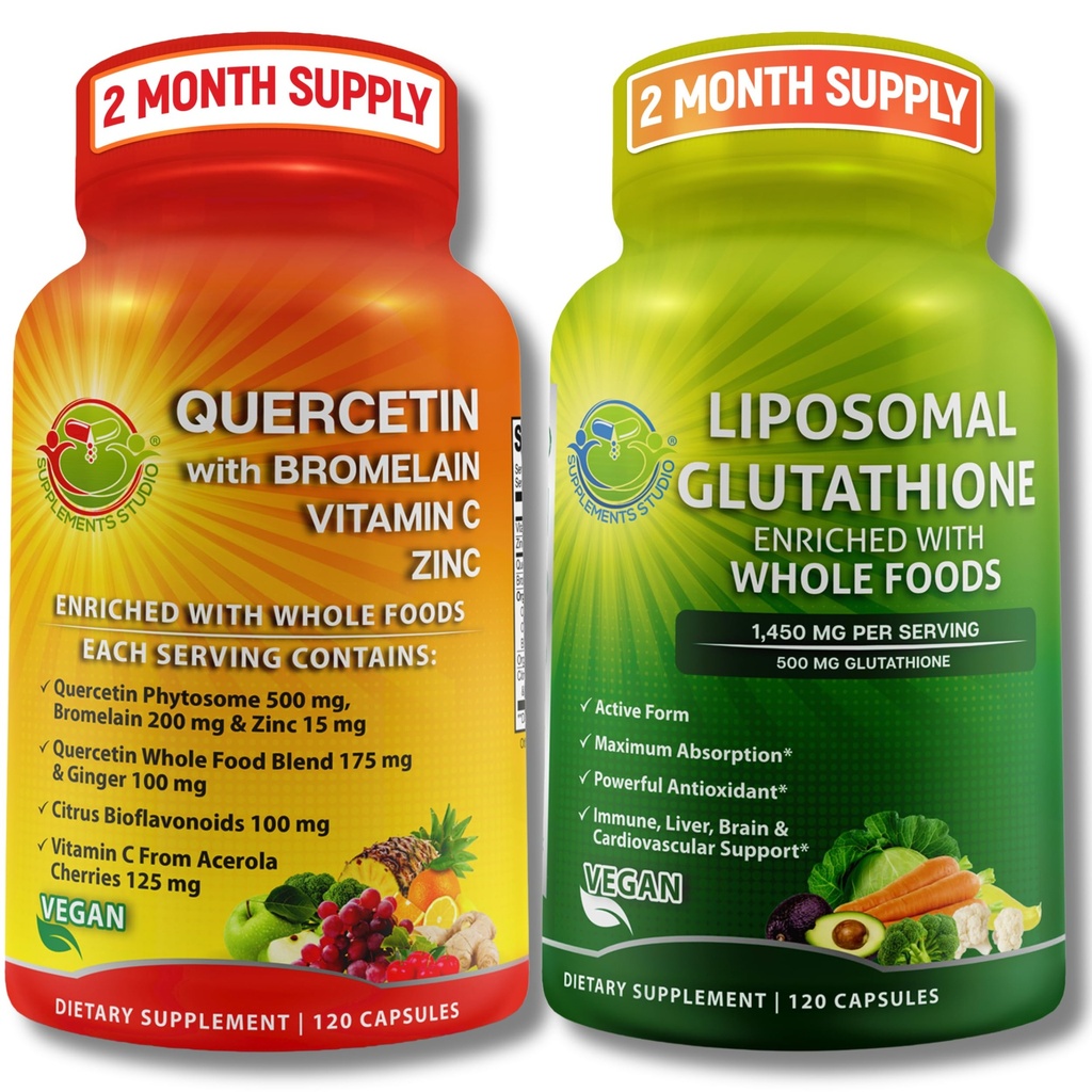 Immune & 셀룰러 지원 번들 – Bromelain, 비타민 C 및 아연 전체 식품 복합체 - Vegan, Non-GMO, Clean Daily Wellness Support를 가진 Liposomal 글루타티온 500mg