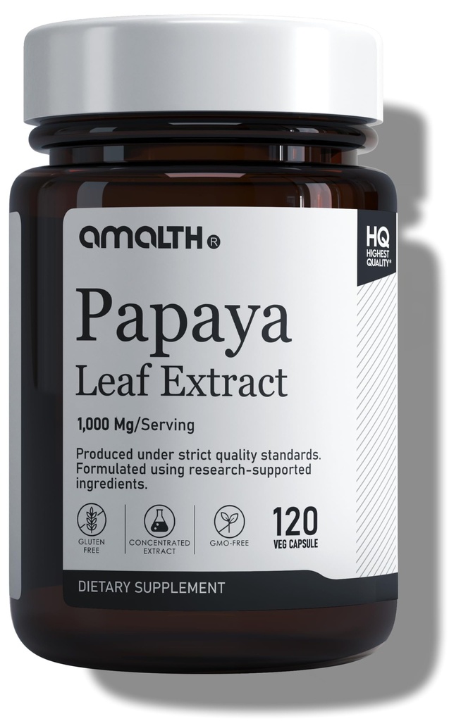 파파야 잎 추출물 소화 효소 1000mg, 10x 힘 120 Veg 캡슐 혈액 판, 뼈 Marrow & Spleen 지원, 소화 및 면역 지원 Amalth에 의하여 미국에서 개발되는