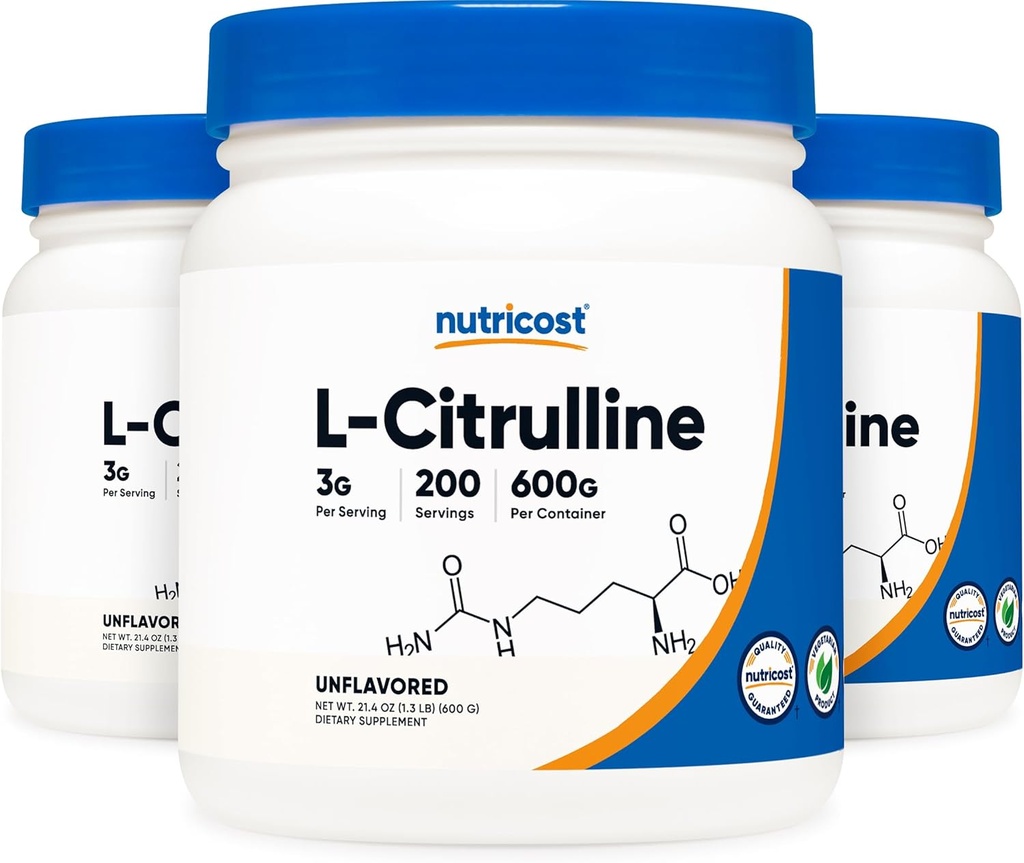 Nutricost 순수한 L-Citrulline (기초) 분말 (600 그램) (3 병)