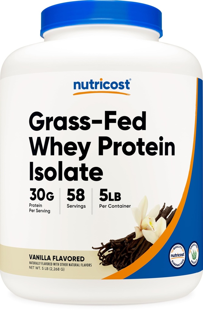 Nutricost Grass-Fed Whey Protein Isolate (Vanilla) 5LBS - 비 GMO, 글루텐 무료, 자연 풍미