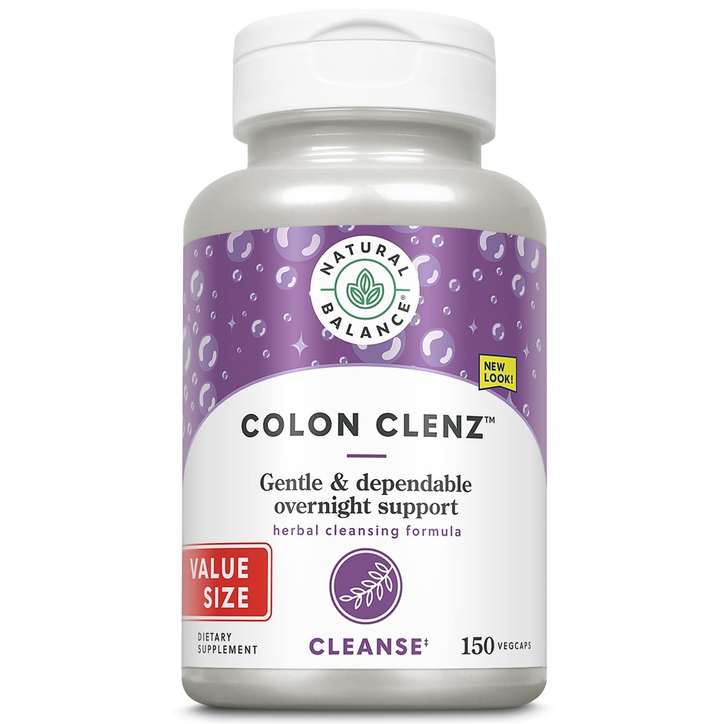 Natural Balance Colon Clenz | 허브 콜론 클렌징 및 해독 보충 | Gentle & Dependable Overnight Formula (150 CT)