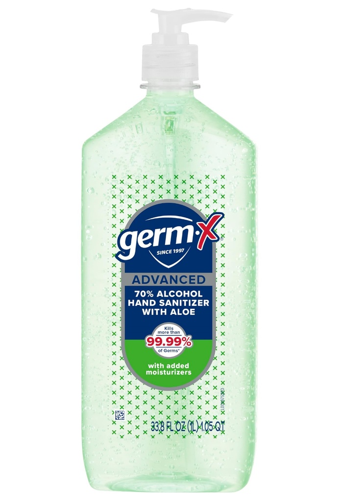 Aloe와 비타민 E를 가진 Germ-X 진보된 손 소독제, 비 건조 Moisturizing 젤, 즉시 및 Rinse 공식, 펌프 병, 학교 공급, 1개 리터에 뒤