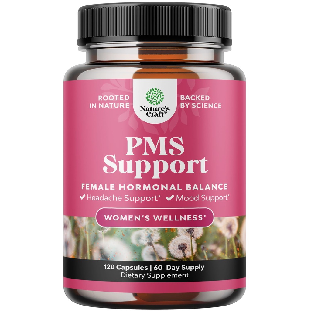 PMS 지원 여성을위한 보충 - 여성을위한 호르몬 균형 & DIM, Chasteberry, Black Cohosh & Ashwagandha - 기간 크림 Ease, Menopause Bloating, Mood Swing - 120 Ct
