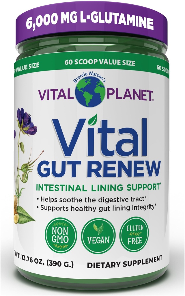 Vital Planet - L 글루타민, Marshmallow 및 Ginger 뿌리, DGL Licorice 뿌리 및 유기 알로에 Vera, L 글루타민 6000mg 13.76 oz를 가진 새 분말 보충교재
