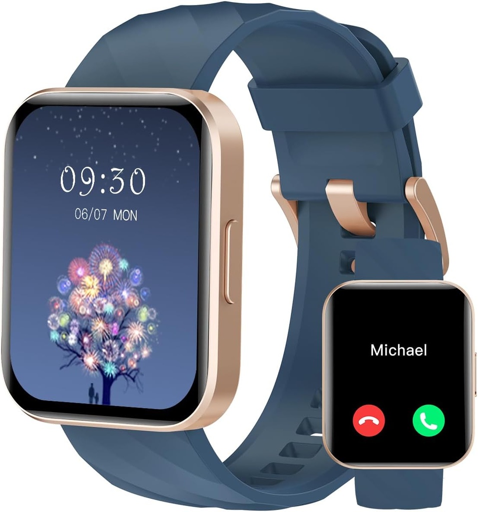 RUIMEN Smart Watches for Women Men (Answer/Make Calls) iPhone/Android Phone, 1.85" HD Screen Fitness Tracker Heart Rate Monitor 100+ 스포츠 트래커 워치 방수 (블루)