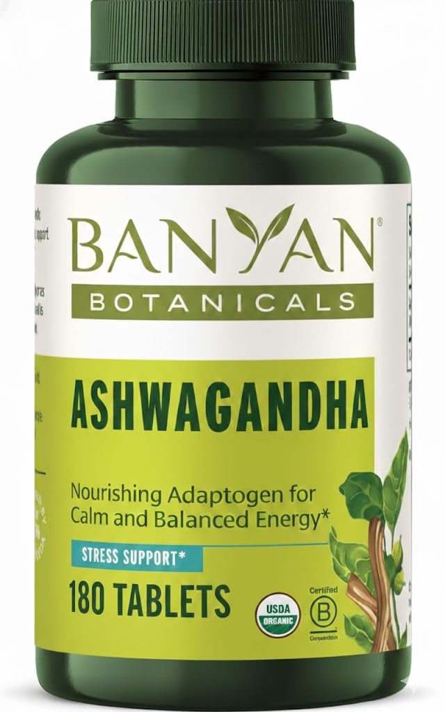 Banyan Botanicals Ashwagandha Tablets – 유기 Ashwagandha Root – 천연 에너지 지원 및 스트레스 지원을위한 유명한 허브 Adaptogen* – 180 정제 – 비 GMO 지속 가능한 Sourced Vegan