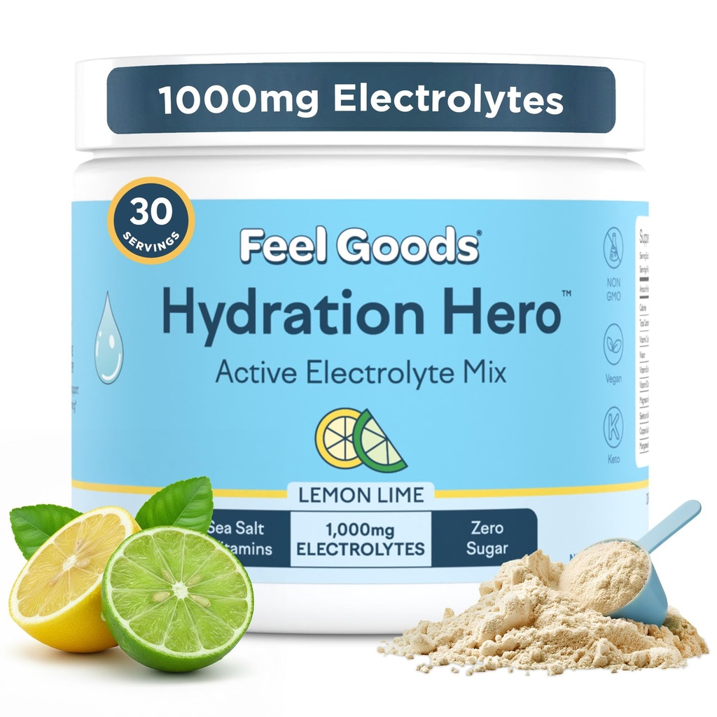 굿즈 하이드로션 영웅, 1,000mg 전해질 분말, 설탕 무료, 마그네슘, 유기 알로에 Vera, 유기 알로에, L Theanine, 비타민 C & B12, 비 GMO, 케토, 비건 | 레몬 라임, 30 인분
