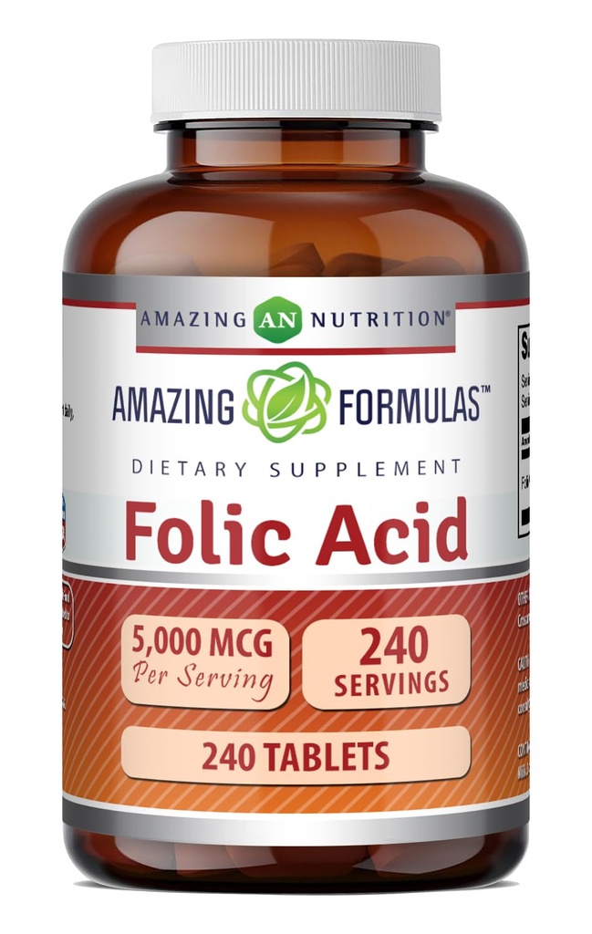 놀라운 수식 Folic 산 보충 | 5000 Mcg | 정제 | Non-GMO | 글루텐 프리 | 미국에서 제작 (240)