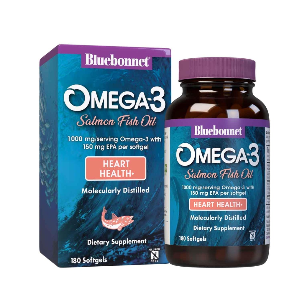 BlueBonnet 자연적인 Omega-3 연어 기름 Softgels, 180 조사, 백색