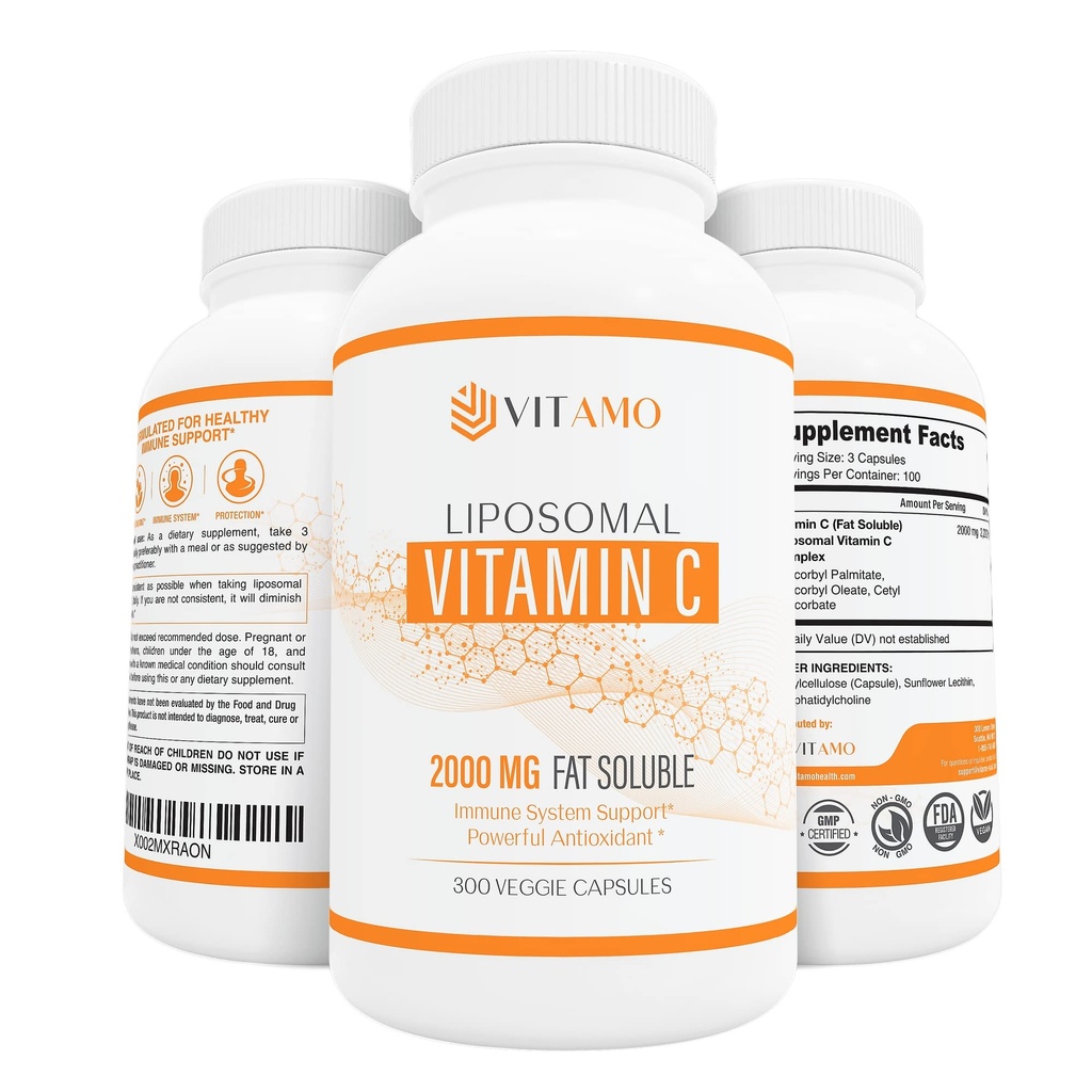 Liposomal 비타민 C 2000mg | 우량한 납품 체계 | 300의 캡슐 면역 지원 & 교원질 승압기 | 높은 흡수 아스코르브산, 높은 복용량 비타민 c, 영 콩, 100% 비 GMO
