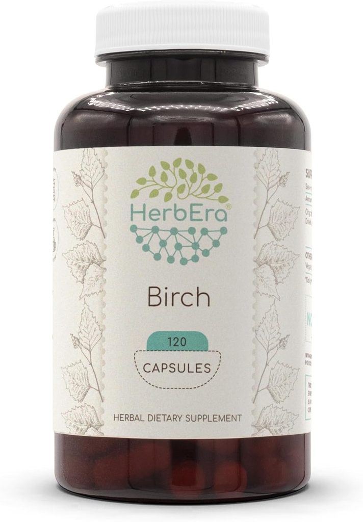 HerbEra Birch 120 캡슐, 500 mg, Birch (Betula Pendula) 잎 (120 캡슐)로 만든