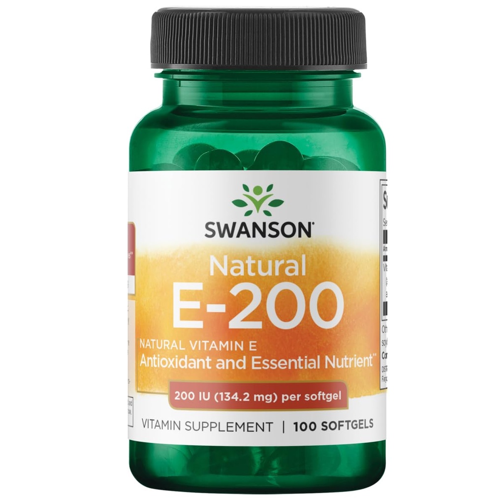 Swanson Natural Vitamin E - 천연 보충 지원 심장 건강 및 조직 보호 - 전체 건강 및 웰빙을 촉진하는 필수 영양성 - (100 Softgels, 200IU)