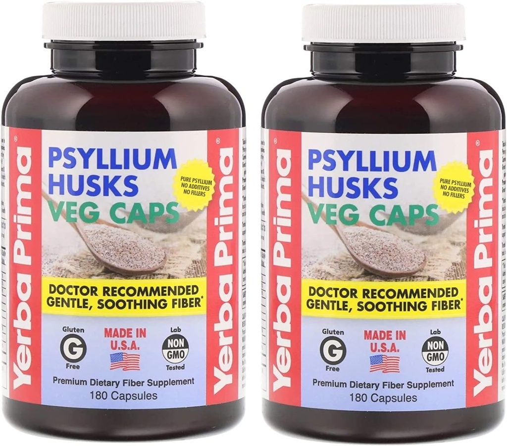 Yerba Prima Psyllium Husks 섬유 Veg 모자 - 180 (2의 포장)