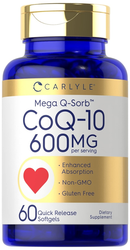 Carlyle CoQ10 600 mg Softgels | 60 개 | 메가 Q-Sorb Coenzyme Q-10 | 블랙퍼 추출물 | Non-GMO & 글루텐 무료 보충