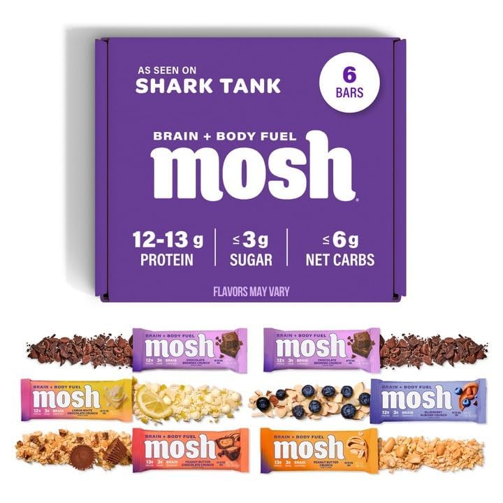 MOSH 다양성 팩 Keto 단백질 막대기, 높은 섬유, 낮은 Carb, 글루텐 자유로운, 높은 단백질, 아쉬와다, 사자 Mane, 6 조사를 가진 뇌 건강한 식사