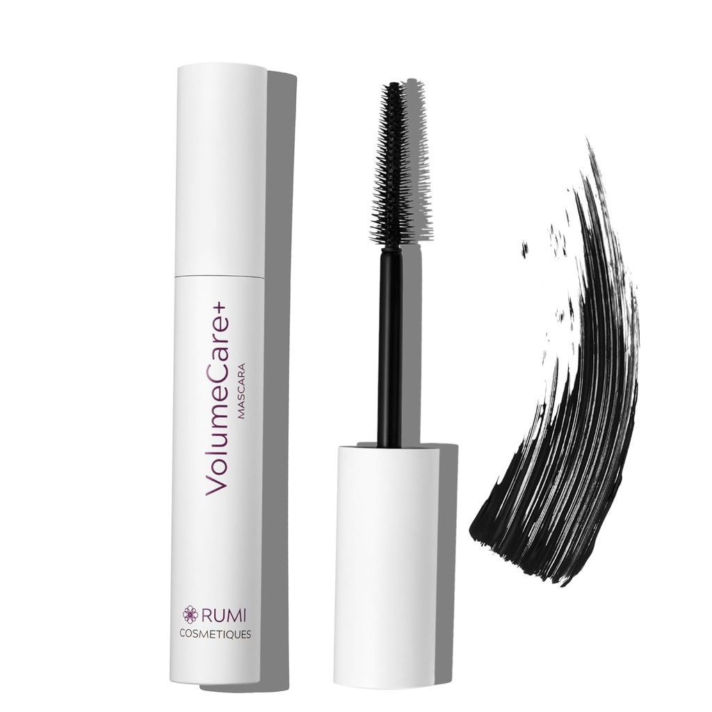 Rumi Cosmetiques VolumeCare+ Mascara for Older Women - 극단적 인 길이와 볼륨 2-in-1 공식 - Clumps 없음, 긴 착용, 민감하는 눈을위한 Hypoallergenic Mascara (Natural Black)