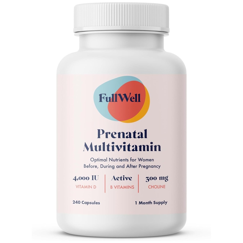 FullWell Prenatal Vitamin | 태아 성장, 뇌 발달을 위한 엽산, 비타민 D | 26+ Vital Nutrients | Dietitian-Formulated, OBGYN 추천, 비 GMO, 3rd 파티 테스트, 30 서빙