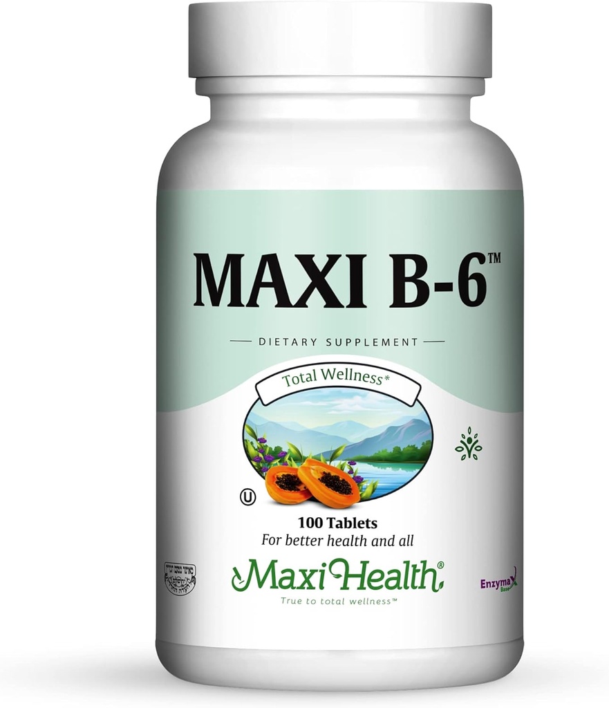 Maxi 건강 B-6 - 비타민 B6-100 mg 심장 혈관 건강 - 100 정제 - 코셔 (100 개)