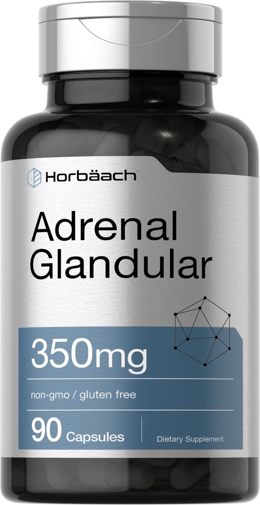Horbäach Raw Adrenal Glandular | 350 mg | 90 캡슐 | 비 GMO, 글루텐 무료 보충