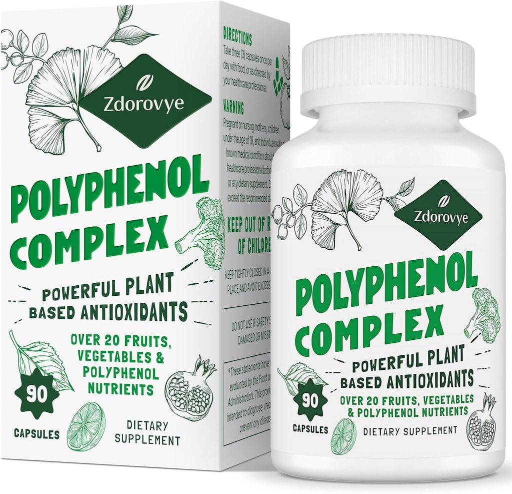 20의 과일, 야채 & 폴리페놀, 강력한 산화제, Quercetin, Resveratrol, Turmeric, 녹차, 나이 방위를 위한 폴리페놀, 90의 캡슐에 20in-1 폴리페놀 보충교재