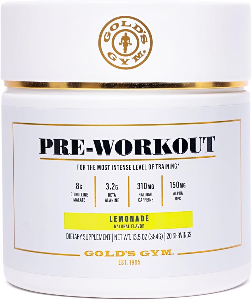 골드의 체육관 영양 사전 운동 분말 | 콩 자연적인 카페인 L-Citrulline, Beta-Alanine 및 산화 방지제, 20 인분 (Lemonade)와 함께 콩 무료, 케토, Vegan Pre-Workout