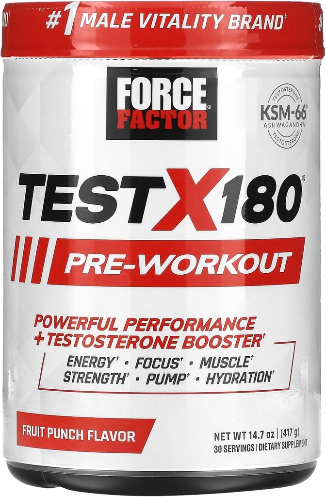 FORCE FACTOR 시험 X180 전 운동 분말 & 에너지 보충교재, Boost 초점 & 내구시간, 건축 근육 & 힘, Ashwagandaha & L-Citrulline, 과일 펀치, 30의 서빙을 가진 산화 보충교재
