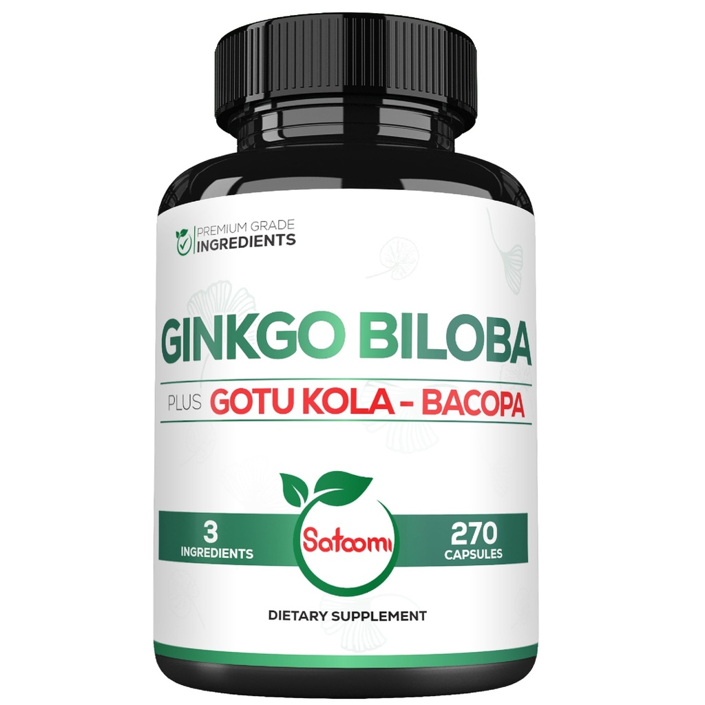1520mg Ginkgo Biloba 보충제 Gotu Kola 잎, Bacopa Monnieri - 270 캡슐 - 뇌 건강, 기억 기능, 초점 및 비전 품질에 대한 추가 강도 지원 - 3 개월 공급