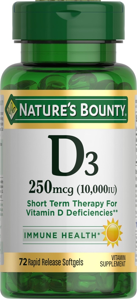Immune 지원을 위한 성격 Bounty 비타민 D는 건강한 뼈, 10000IU, Softgels, 다색, 10,000 IU, 72 조사 (1의 포장)를 승진시킵니다